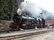 22-4-2006 - Her kører et tog ind på den sidste banegård i Schierke, inden den hårde tur til toppen.